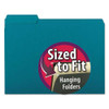 Interior File Folders, 1/3-cut Tabs: Assorted, Letter Size, 0.75" Expansion, Teal, 100/box