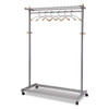 Garment Racks, Two-sided, 2-shelf Coat Rack, 6 Hanger/6 Hook, 44.8w X 21.67d X 70.8h, Silver Steel/wood Garment Racks, Two-sided, 2-shelf Coat Rack, 6 Hanger/6 Hook, 44.8w X 21.67d X 70.8h, Silver Steel/wood