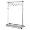 Garment Racks, Two-sided, 2-shelf Coat Rack, 6 Hanger/6 Hook, 44.8w X 21.67d X 70.8h, Silver Steel/wood Garment Racks, Two-sided, 2-shelf Coat Rack, 6 Hanger/6 Hook, 44.8w X 21.67d X 70.8h, Silver Steel/wood