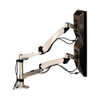 Easy-adjust Desk Dual Arm Mount For 27" Monitors, 360 Deg Rotation, +90/-15 Deg Tilt, 360 Deg Pan, Silver, Supports 20 Lb Easy-adjust Desk Dual Arm Mount For 27" Monitors, 360 Deg Rotation, +90/-15 Deg Tilt, 360 Deg Pan, Silver, Supports 20 Lb