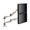 Easy-adjust Desk Dual Arm Mount For 27" Monitors, 360 Deg Rotation, +90/-15 Deg Tilt, 360 Deg Pan, Silver, Supports 20 Lb Easy-adjust Desk Dual Arm Mount For 27" Monitors, 360 Deg Rotation, +90/-15 Deg Tilt, 360 Deg Pan, Silver, Supports 20 Lb