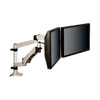 Easy-adjust Desk Dual Arm Mount For 27" Monitors, 360 Deg Rotation, +90/-15 Deg Tilt, 360 Deg Pan, Silver, Supports 20 Lb Easy-adjust Desk Dual Arm Mount For 27" Monitors, 360 Deg Rotation, +90/-15 Deg Tilt, 360 Deg Pan, Silver, Supports 20 Lb