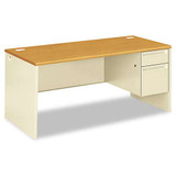 38000 Series Right Pedestal Desk, 66" X 30" X 29.5", Mahogany/charcoal