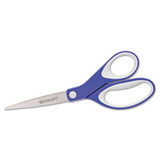 Kleenearth Soft Handle Scissors, Pointed Tip, 7" Long, 2.25" Cut Length, Blue/gray Straight Handle