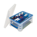Super Stacker Divided Storage Box, 6 Sections, 10.38" X 14.25" X 6.5", Clear/blue
