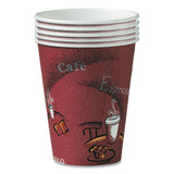 Solo Paper Hot Drink Cups In Bistro Design, 10 Oz, Maroon, 300/carton