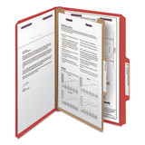 Four-section Pressboard Top Tab Classification Folders With Safeshield Fasteners, 1 Divider, Legal Size, Bright Red, 10/box