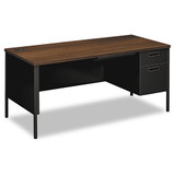 Metro Classic Series Left Pedestal "l" Workstation Desk, 66" X 30" X 29.5", Mahogany/charcoal