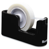 Heavy Duty Weighted Desktop Tape Dispenser With One Roll Of Tape, 1" And 3" Cores, Abs, Black