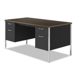 Double Pedestal Steel Desk, 60" X 30" X 29.5", Mocha/black