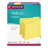 Colored File Folders, 1/3-cut Tabs: Assorted, Letter Size, 0.75" Expansion, Yellow, 100/box