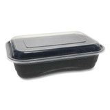 Earthchoice Mealmaster Container With Lid, 48 Oz, 10.13" Diameter X 2.13"h, 1-compartment, Black/clear, 150/carton