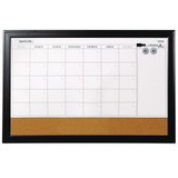Magnetic Combination Board Calendar, Monthly Planning/scheduling, 35" X 23", Tan/white Surface, Black Wood Frame