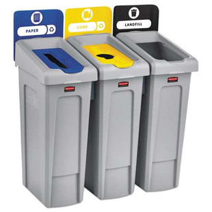 Slim Jim Recycling Station Kit, 69 Gal, 3-stream Landfill/paper/bottles/cans