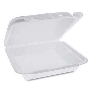 Foam Hinged Lid Container, Dual Tab Lock Happy Face, 8 X 7.75 X 2.25, White, 200/carton