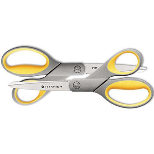 Titanium Bonded Scissors, 8" Long, 3.5" Cut Length, Gray/yellow Straight Handles, 2/pack