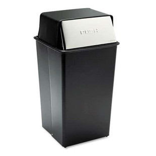 Reflections Push Top Square Receptacle, Steel, 36 Gal, Black/chrome