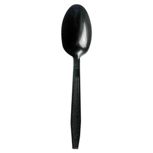 Heavyweight Polypropylene Cutlery, Teaspoon, Black, 1000/carton