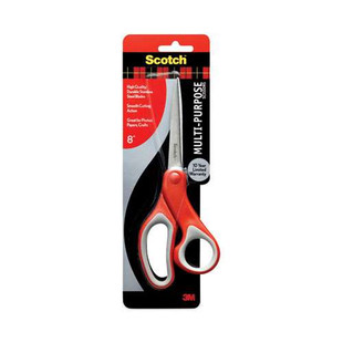 Multi-purpose Scissors, 8" Long, 3.38" Cut Length, Gray/red Straight Handle