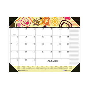 Recycled Desk Pad Calendar, Geometric Artwork, 22 X 17, White Sheets, Black Binding/corners,12-month (jan To Dec): 2024
