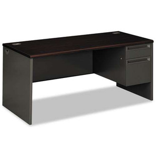 38000 Series Right Pedestal Desk, 66" X 30" X 29.5", Mahogany/charcoal