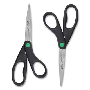 Kleenearth Scissors, 8" Long, 3.25" Cut Length, Black Straight Handles, 2/pack