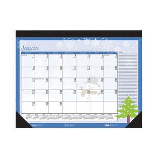 Recycled Desk Pad Calendar, Illustrated Seasons Artwork, 22 X 17, Black Binding/corners,12-month (jan To Dec): 2024