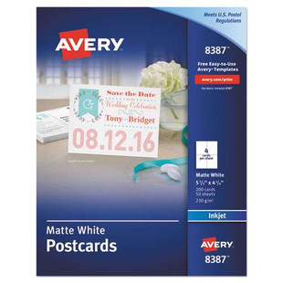 Postcards For Inkjet Printers, 4 1/4 X 5 1/2, Matte White, 4/sheet, 200/box