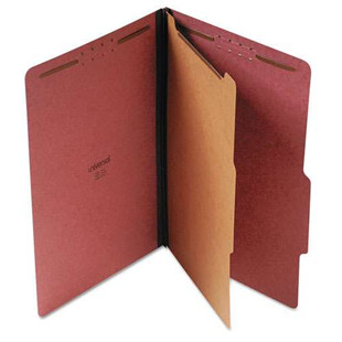 Four-section Pressboard Classification Folders, 1 Divider, Legal Size, Red, 10/box