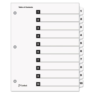 Onestep Printable Table Of Contents And Dividers, 10-tab, 1 To 10, 11 X 8.5, White, 1 Set