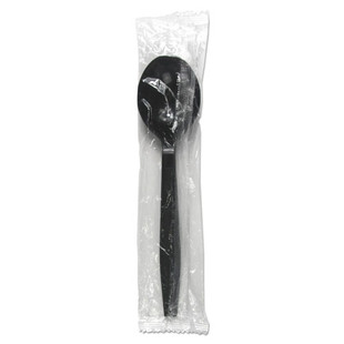 Heavyweight Wrapped Polypropylene Cutlery, Soup Spoon, Black, 1,000/carton