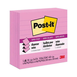 Pop-up Notes Refill, Note Ruled, 4" X 4", Neon Pink, 90 Sheets/pad, 5 Pads/pack