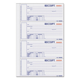 Hardcover Numbered Money Receipt Book, Three-part Carbonless, 6.78 X 2.75, 4/page, 200 Forms