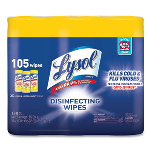 Disinfecting Wipes, 7 X 7.25, Lemon And Lime Blossom, 35 Wipes/canister, 3 Canisters/pack