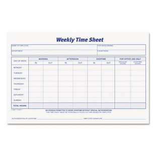 Weekly Time Sheets, 5.5 X 8.5, 1/page, 50 Forms/pad, 2 Pads/pack