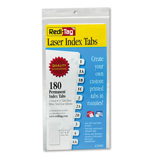 Laser Printable Index Tabs, 1/12-cut Tabs, White, 0.44" Wide, 180/pack