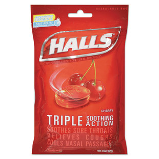 Triple Action Cough Drops, Cherry, 30/bag, 12 Bags/box