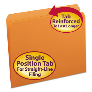 Reinforced Top Tab Colored File Folders, Straight Tabs, Letter Size, 0.75" Expansion, Orange, 100/box