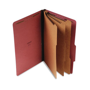 Eight-section Pressboard Classification Folders, 3 Dividers, Legal Size, Red, 10/box