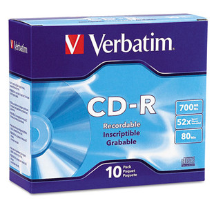 Cd-r Recordable Disc, 700 Mb/80 Min, 52x, Slim Jewel Case, Silver, 10/pack