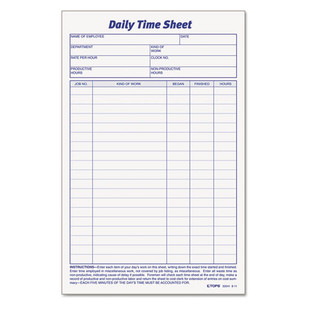 Daily Time And Job Sheets, 8.5 X 5.5, 1/page, 200 Forms/pad, 2 Pads/pack