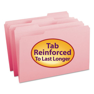 Reinforced Top Tab Colored File Folders, 1/3-cut Tabs: Assorted, Legal Size, 0.75" Expansion, Pink, 100/box