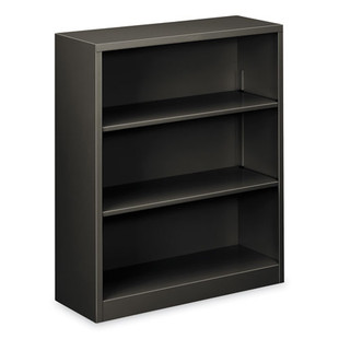 Metal Bookcase, Three-shelf, 34.5w X 12.63d X 41h, Charcoal