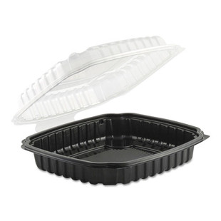 Culinary Basics Microwavable Container, 36 Oz, 9 X 9 X 2.5, Clear/black, 100/carton