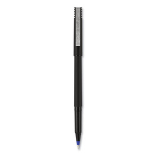 Roller Ball Pen, Stick, Micro 0.5 Mm, Blue Ink, Black Matte Barrel, Dozen