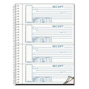 Spiralbound Unnumbered Money Receipt Book, Three-part Carbonless, 7 X 2.75, 4/page, 120 Forms