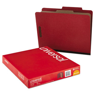 Four-section Pressboard Classification Folders, 1 Divider, Letter Size, Red, 10/box