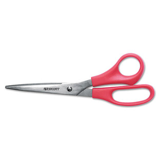 Value Line Stainless Steel Shears, 8" Long, 3.5" Cut Length, Red Straight Handle