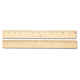 Wood Ruler, Metric And 1/16" Scale With Single Metal Edge, 12"/30 Cm Long