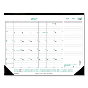 Ecologix Monthly Desk Pad Calendar, 22 X 17, White/green Sheets, Black Binding/corners, 12-month (jan To Dec): 2024